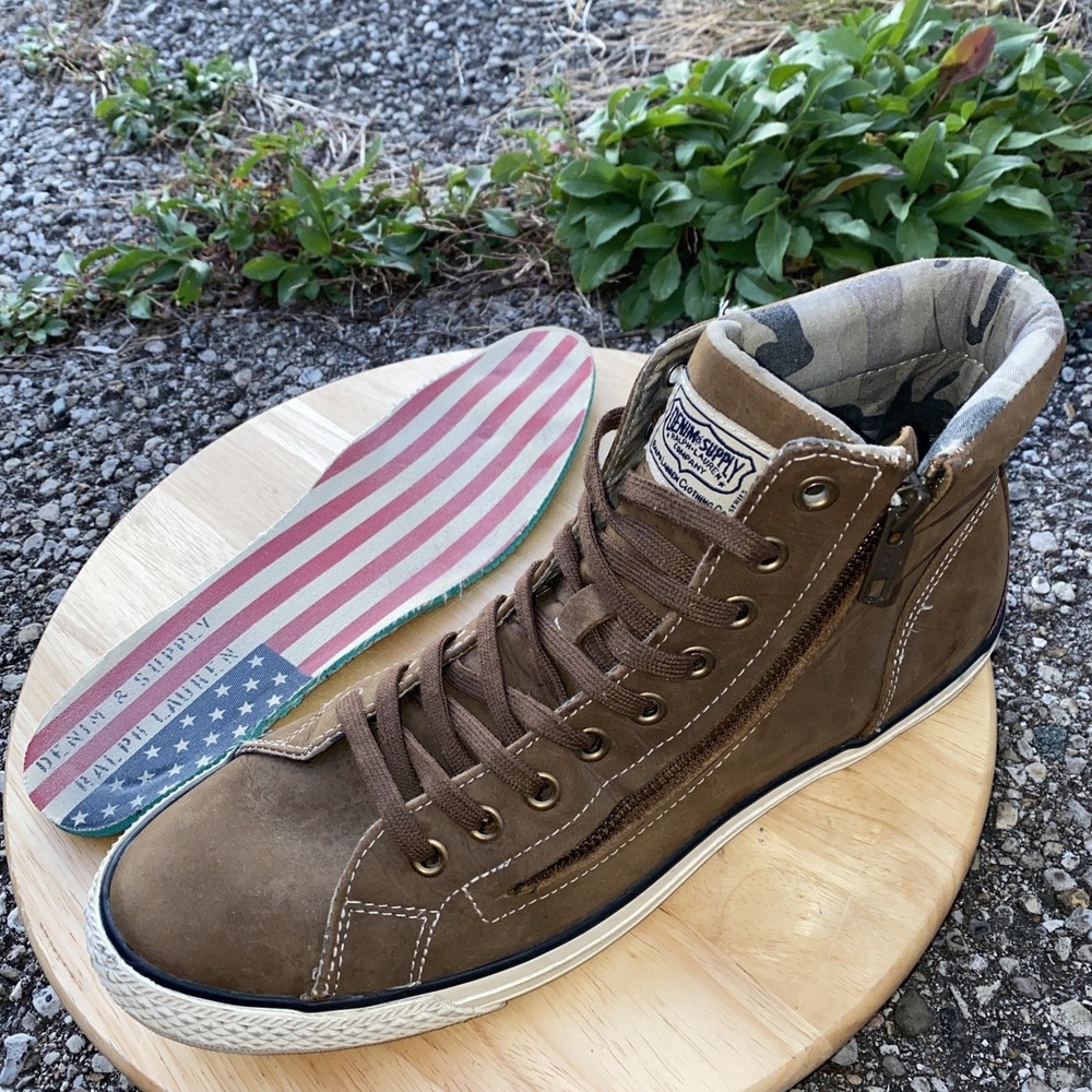 Denim & Supply Ralph Lauren Randon Sneaker Mens 10D Brown Leather Zip High Top